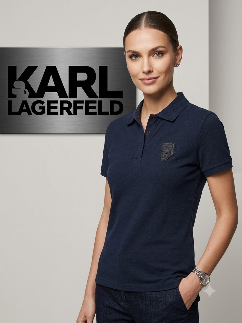 Karl Lagerfeld Navy Short Sleeve Polo with Tonal Logo Like New 💕